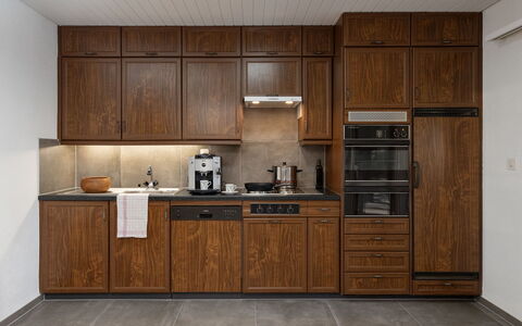 Sous-Le-Moulin: Wood, Cabinetry, Kitchen, Flooring, Major Appliance, Brown, Kitchen Appliance, Countertop, Cupboard, Kitchen Stove