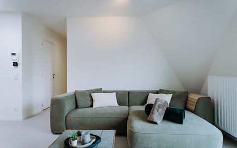 West Bay with Parking & Balcony: Interior Design, Flooring, Furniture, Floor, Ceiling, Living Room, Couch, Room, Home, Apartment