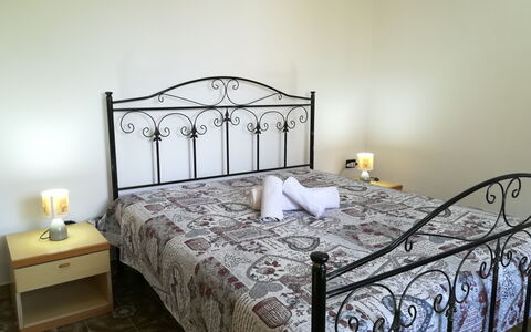 Villa Maddalena: Bed, Bedding, Bedroom, Bed Sheet, Furniture, Linens, Interior Design, Room, Floor, Bed Frame