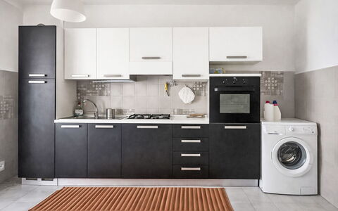 Etrusco Apartment: Kitchen Appliance, Major Appliance, Kitchen, Cabinetry, Home Appliance, Kitchen Stove, Cupboard, Countertop, Drawer, Stove