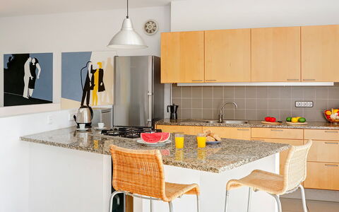 Villa Susanna: Furniture, Kitchen, Countertop, Interior Design, Kitchen Appliance, Flooring, Wood, Major Appliance, Floor, Cabinetry