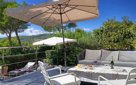Villa Luminosa: Furniture, Umbrella, Outdoor Furniture, Chair, Table, Outdoor Table, Shade, Patio, Kitchen & Dining Room Table, Garden
