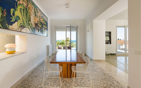 Villa Rebecca: Furniture, Flooring, Floor, Interior Design, Chair, Ceiling, Kitchen & Dining Room Table, Wood Flooring, Shade, Dining Room