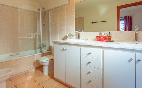 Villa Tamariu: Bathroom Sink, Plumbing Fixture, Bathroom, Sink, Flooring, Countertop, Cabinetry, Interior Design, Bathroom Cabinet, Floor