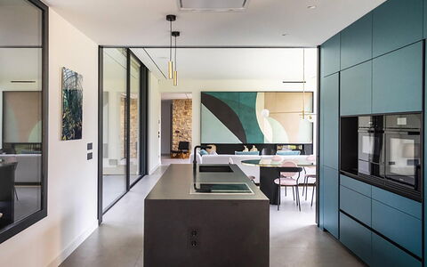 Villa Bamby: Interior Design, Flooring, Floor, Wood, Furniture, Ceiling, Kitchen, Light Fixture, Lighting, Home