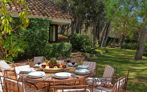 Villa Cassiopea: Furniture, Table, Chair, Outdoor Furniture, Outdoor Table, Garden, Kitchen & Dining Room Table, Backyard, Shade, Patio