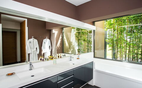 Villa Jamalu: Interior Design, Plumbing Fixture, Bathroom, Wall, Bathroom Sink, Sink, Flooring, Countertop, Tap, Home