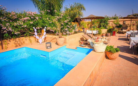 Riad Ikram: Swimming Pool, Resort, Flowerpot, Outdoor Furniture, Umbrella, Eco Hotel, Furniture, Leisure, Sunlounger, Hacienda