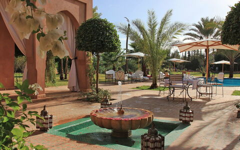 Dar Maril: Resort, Swimming Pool, Umbrella, Hacienda, Garden, Outdoor Furniture, Courtyard, Landscaping, Shade