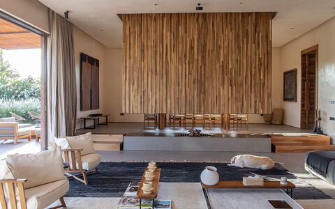 Villa Palmeraie: Furniture, Interior Design, Flooring, Floor, Wood, Living Room, Wood Flooring, Couch, Home, Architecture