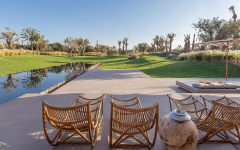 Villa Palmeraie: Garden, Landscaping, Outdoor Furniture, Resort, Eco Hotel, Pond, Sunlounger