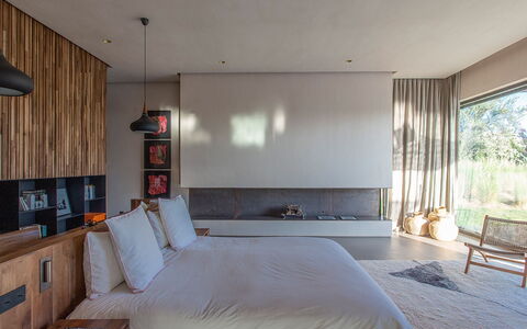 Villa Palmeraie: Furniture, Interior Design, Flooring, Wall, Bed, Floor, Bedroom, Wood, Ceiling, Room
