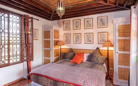 Le Jardin Mogador: Bedroom, Interior Design, Bed, Wood, Floor, Flooring, Ceiling, Furniture, Bedding, Lighting