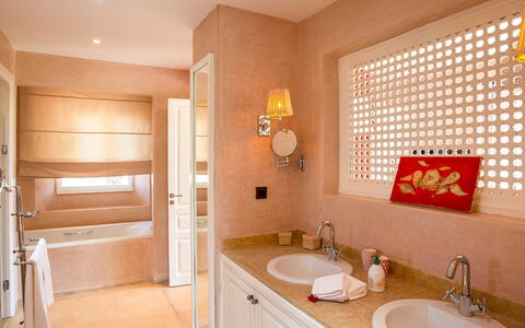 Villa Jamila: Wall, Plumbing Fixture, Interior Design, Flooring, Floor, Wood, Bathroom, Sink, Bathroom Sink, Bathroom Cabinet