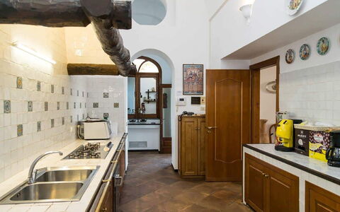 Villa Desideria: Interior Design, Kitchen, Countertop, Flooring, Ceiling, Furniture, Floor, Kitchen Appliance, Cabinetry, Lighting