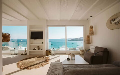Villa Sonia: Furniture, Sea, Apartment, Coast, Resort, Chair, Ocean, Hotel, Shade, Living Room