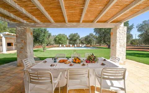 Trulli Heaven: Shade, Garden, Lawn, Outdoor Furniture, Landscaping, Estate, Backyard, Hacienda, Outdoor Structure, Yard