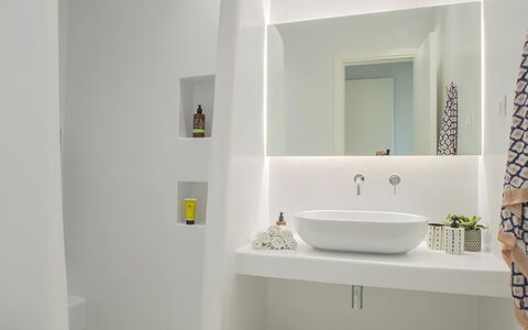 Villa Ermione: Interior Design, Wall, Flooring, Ceiling, Floor, Bathroom, Plumbing Fixture, Light Fixture, Bathtub, Lighting