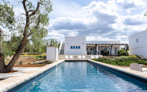 Villa Il Guaceto: Blue, Swimming Pool, Home, Estate, Shade, Water Feature, Resort, Landscaping, Villa, Design