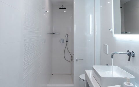 The Rose Flat: Bathroom, Plumbing Fixture, Flooring, Interior Design, Floor, Ceiling, Tap, Plumbing, Sink, Light Fixture