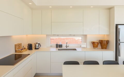 Villa Panita: Kitchen, Countertop, Interior Design, Furniture, Kitchen Appliance, Cabinetry, Flooring, Wall, Wood, Ceiling