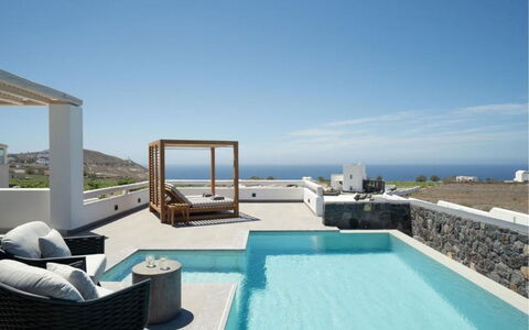 Villa Akrotiri: Flooring, Floor, Interior Design, Ceiling, Apartment, Swimming Pool, Resort, Shade, Design
