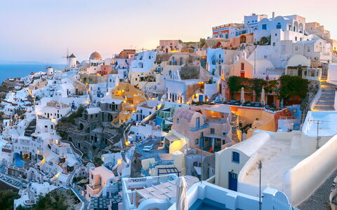 Villa Estia: Blue, House, Town, Residential Area, Roof, Home, Human Settlement, Sea, Coast, Resort Town