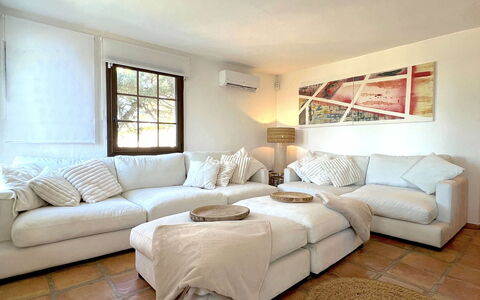 Sa Galera Villa: Furniture, Couch, Interior Design, Flooring, Floor, Living Room, Room, Throw Pillow, Textile, Ceiling