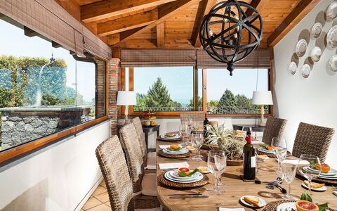 Villa Monte Serra: Furniture, Interior Design, Wood, Table, Chair, Ceiling, Flooring, Kitchen & Dining Room Table, Lighting, Dining Room
