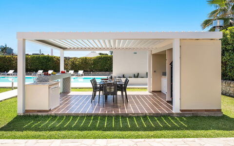 Villa Agorà: Outdoor Structure, Porch, Pergola, Patio, Pavilion, Outdoor Furniture, Shade, Garden, Design, Column