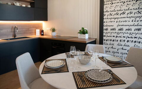 Casa Mario: Furniture, Interior Design, Wood, Kitchen, Flooring, Countertop, Home, Light Fixture, Lighting, Room