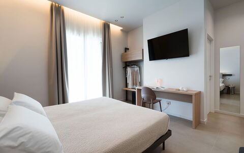 Villa Cornino: Interior Design, Apartment, Bed, Bedroom, Window Covering, Hotel, Balcony, Bedding, Window Treatment, Bed Frame