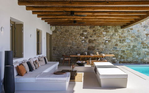 Villa Medea: Wood, Furniture, Flooring, Interior Design, Floor, Resort, Living Room, Chair, Ceiling