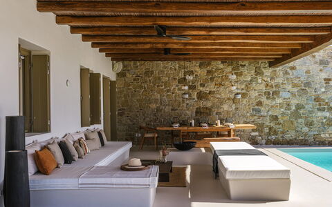 Villa Medea: Furniture, Wood, Flooring, Interior Design, Floor, Living Room, Couch, Home, Resort