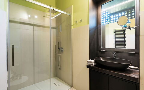 Villa Monica: Bathroom, Plumbing Fixture, Interior Design, Flooring, Wall, Floor, Tap, Bathroom Cabinet, Bathroom Sink, Plumbing