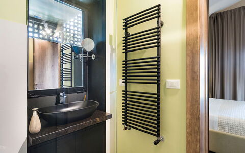 Villa Monica: Interior Design, Flooring, Floor, Room, Apartment, Plumbing Fixture, Window Covering, Plumbing, Design, Window Treatment