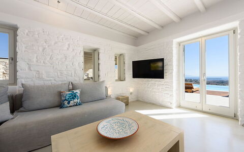 Villa Melina: Furniture, Flooring, Sea, Coast, Apartment, Ocean, Stone Wall, Living Room, Resort