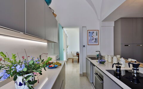 Casa Leuca: Kitchen, Interior Design, Countertop, Kitchen Appliance, Flooring, Major Appliance, Furniture, Cabinetry, Home Appliance, Home