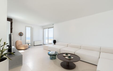 Villa Kallisti: Furniture, Flooring, Interior Design, Floor, Couch, Living Room, Apartment, Ceiling, Room, Table
