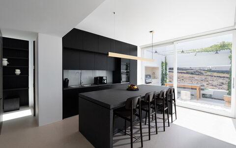 Villa Kallisti: Furniture, Interior Design, Kitchen, Flooring, Floor, Countertop, Wood, Ceiling, Kitchen & Dining Room Table, Lighting