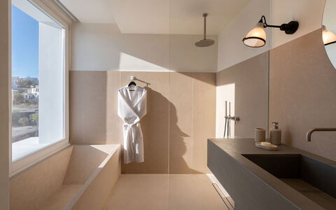 Villa Kallisti: Flooring, Wall, Interior Design, Plumbing Fixture, Floor, Bathroom, Bathroom Cabinet, Bathroom Sink, Tap, Sink