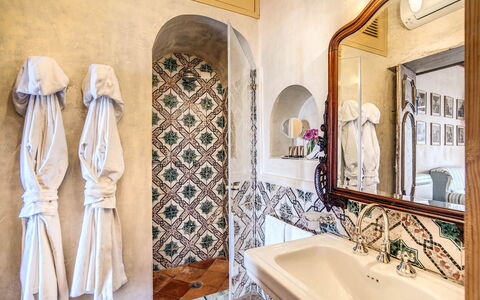 Villa San Giacomo: Flooring, Interior Design, Floor, Tile, Plumbing Fixture, Bathroom, Plumbing, Ceiling, Wood Stain