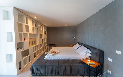 Iris House: Furniture, Bed, Interior Design, Floor, Flooring, Bedroom, Wall, Bedding, Bed Sheet, Room