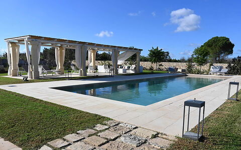 Masseria Loyola: Swimming Pool, Composite Material, Shade, Estate, Landscaping, Garden, Outdoor Furniture, Concrete, Courtyard, Resort