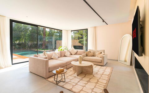 Villa Hamza: Flooring, Interior Design, Floor, Furniture, Couch, Living Room, Home, Ceiling, Apartment