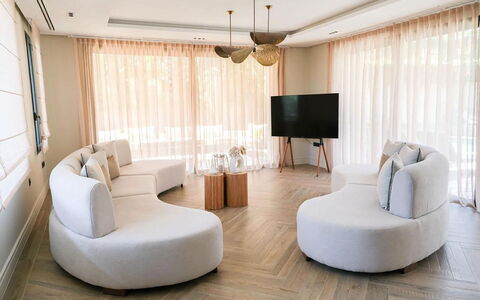 Villa Habiba: Furniture, Interior Design, Couch, Flooring, Floor, Living Room, Wood, Home, Apartment, Lighting