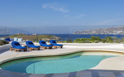 Villa Nikolas: Blue, Water, Outdoor Furniture, Swimming Pool, Resort, Furniture, Umbrella, Shade, Chair, Eco Hotel