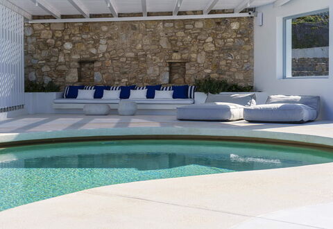 Villa Nikolas: Furniture, Outdoor Furniture, Composite Material, Swimming Pool, Resort, Concrete, Chair, Natural Material, Shade, Design
