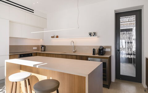 Villa Achille: Interior Design, Kitchen, Furniture, Countertop, Flooring, Wall, Wood, Cabinetry, Light Fixture, Floor