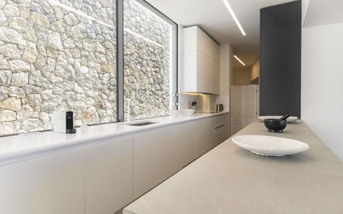 Villa Teseo: Interior Design, Wall, Flooring, Wood, Kitchen, Countertop, Floor, Ceiling, Lighting, Home